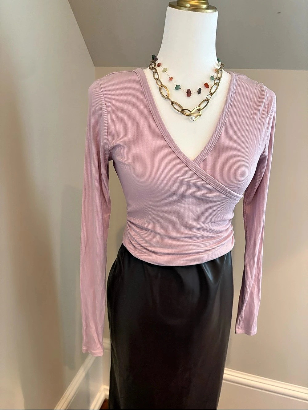 A New Day Pink Long Sleeve Wrap Top Size XS Like New